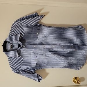 Panhandle Pearl Snap Striped Blue and White Button Down Western Shirt Size Small